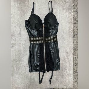 Black leather lingerie